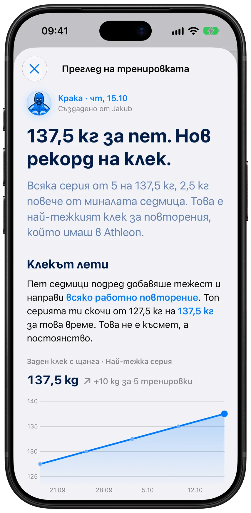 Прегледът на Jakub за завършена тренировка „Legs“ в Athleon: нов рекорд на клек със 137,5 кг за пет повторения и тенденцията на топ сериите