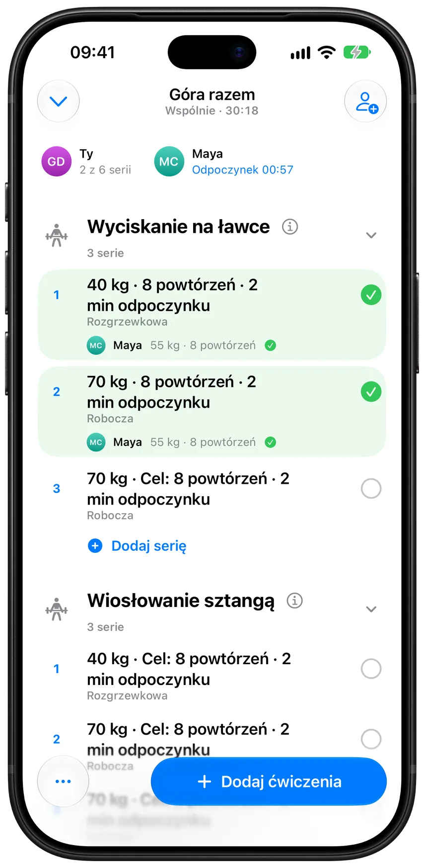 Wspólny trening w Athleonie: trening górnej partii ciała, który dzielisz z Mayą, z jej ciężarami i powtórzeniami pod każdą twoją serią